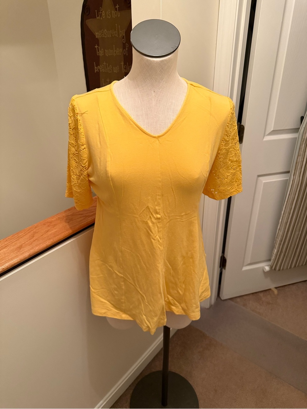 V-Neck Short Sleeve Lace Top in Yellow